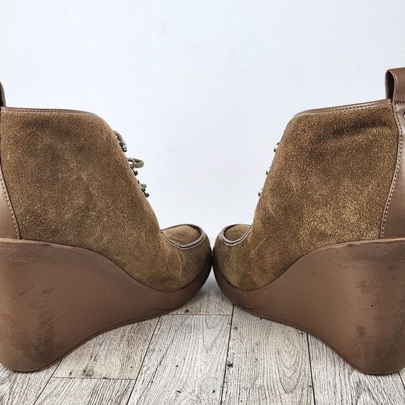 Calvin Klein Penelope Wedge Booties Womens Size 8.5M Tan Suede Lace-Up Ankle - Picture 6 of 16